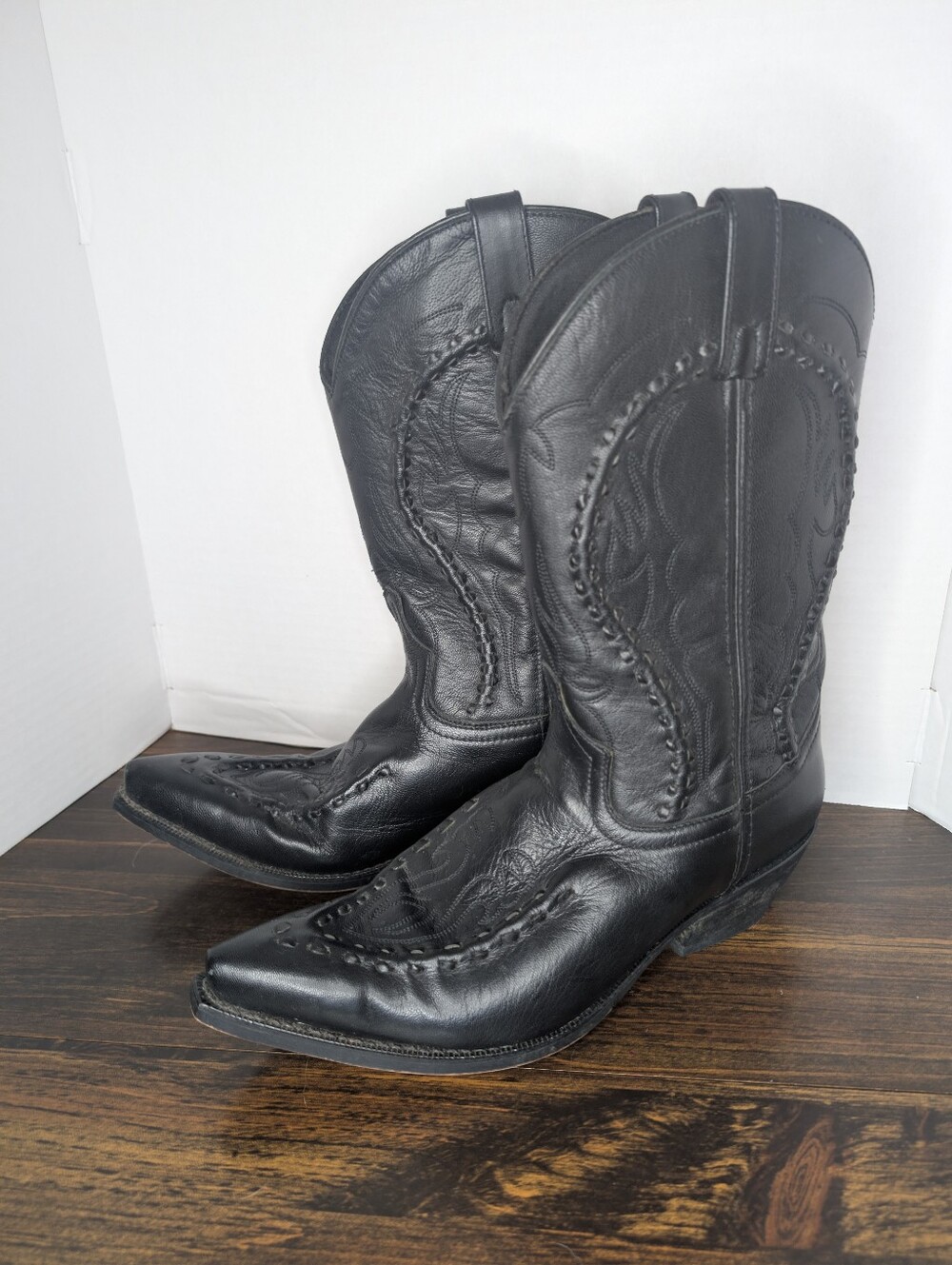 Laredo Laramie Mens Black Leather Buckstitch and Cord Western Boots 12D 68430